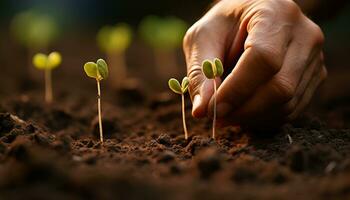 AI generated Planting a seedling, new life begins in nature generated by AI photo