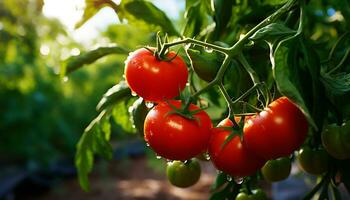 ai generado Fresco tomate, naturaleza sano verde gastrónomo refresco generado por ai foto