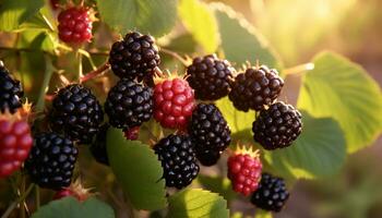 AI generated Freshness of nature  ripe raspberry, healthy eating, organic summer berry generated by AI photo