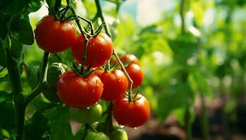 AI generated Freshness of tomato, nature healthy green vegetable generated by AI photo