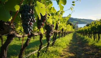 AI generated Grape vineyard, nature winemaking, ripe fruit harvest generated by AI photo