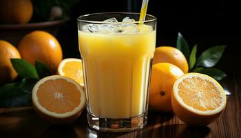 AI generated Freshness of citrus fruit in a drinking glass generated by AI photo