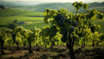 AI generated Vineyard landscape, ripe grapes, nature winemaking masterpiece generated by AI photo