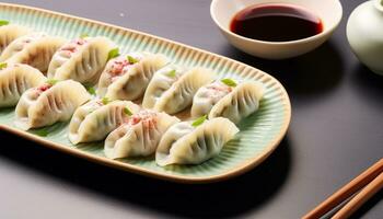 AI generated Steamed pork dumplings, a delicious Chinese gourmet meal generated by AI photo