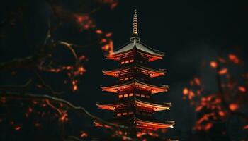 AI generated Illuminated pagoda showcases ancient Japanese culture and architecture generated by AI photo