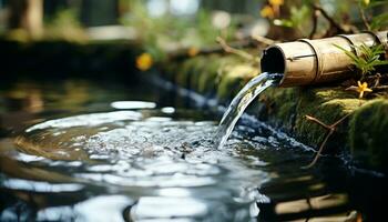 AI generated Flowing water in a forest, reflecting the beauty generated by AI photo