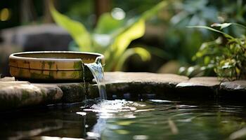 AI generated Refreshing liquid flows in a tranquil outdoor pond generated by AI photo