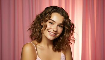 AI generated Smiling woman with curly hair, looking at camera generated by AI photo