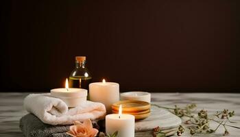 AI generated Relaxation and harmony in a candlelit spa generated by AI photo