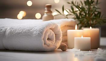 AI generated Luxury spa treatment with scented candle and relaxation generated by AI photo