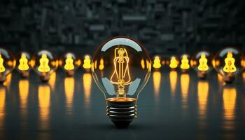 AI generated Glowing light bulb ignites ideas of innovation generated by AI photo