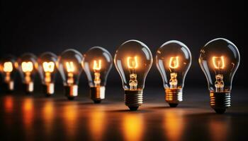 AI generated Glowing light bulb sparks bright ideas of innovation generated by AI photo