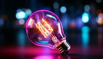 AI generated Glowing electric lamp ignites bright ideas generated by AI photo