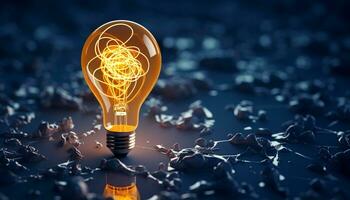 AI generated Glowing light bulb sparks bright ideas of innovation generated by AI photo