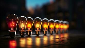 AI generated Glowing light bulb illuminates ideas and innovation generated by AI photo