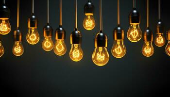 AI generated Glowing light bulb sparks bright ideas of innovation generated by AI photo