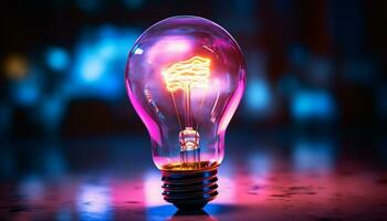 AI generated Bright ideas illuminated by glowing light bulb generated by AI photo