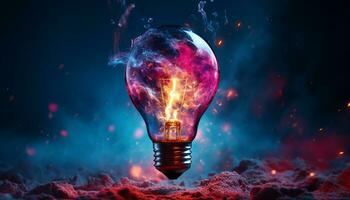 AI generated Glowing light bulb ignites bright ideas of innovation generated by AI photo