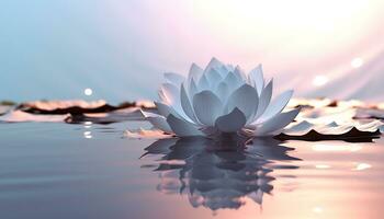 AI generated Beautiful lotus flower floating on tranquil pond water generated by AI photo