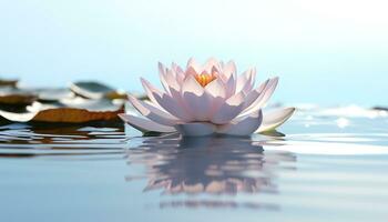 AI generated Beautiful lotus flower floating on tranquil pond generated by AI photo