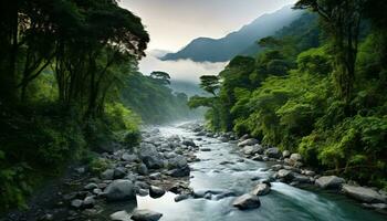 ai generado tranquilo escena de fluido agua en tropical selva generado por ai foto