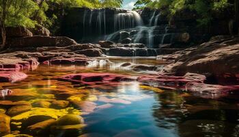AI generated Flowing water in tropical rainforest creates majestic motion generated by AI photo