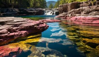 AI generated Smooth flowing water cascades down the majestic cliff generated by AI photo