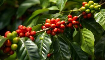 ai generado frescura y crecimiento en naturaleza orgánico café cosecha generado por ai foto