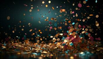 AI generated Falling confetti in vibrant colors illuminate the celebration generated by AI photo