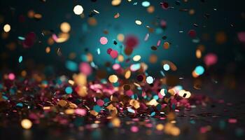 AI generated Celebration of colors, confetti falling, glowing bright backdrop generated by AI photo