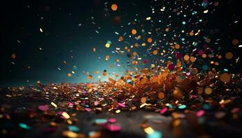 AI generated Bright confetti falling, celebrating a fun, glowing party generated by AI photo