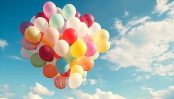 AI generated Flying balloon brings joy and celebration outdoors generated by AI photo