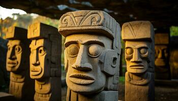 ai generado antiguo indígena culturas Preservado en madera esculturas generado por ai foto