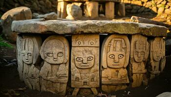 ai generado antiguo escultura, arruinado Monumento, indígena cultura, viaje destino generado por ai foto