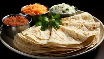 AI generated Freshness and spice on a taco plate generated by AI photo