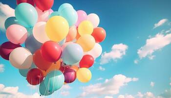 AI generated Flying multi colored balloons bring joy and celebration generated by AI photo