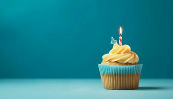 AI generated Birthday celebration with a delicious homemade cupcake generated by AI photo