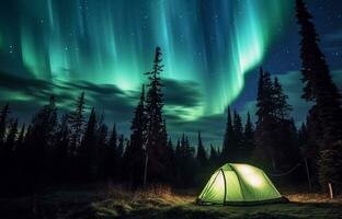 AI generated Night sky illuminated by glowing stars and aurora generated by AI photo