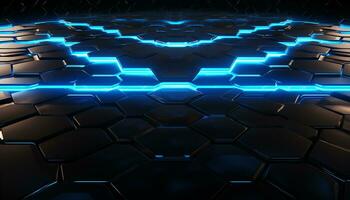 AI generated Glowing blue hexagons create futuristic abstract backdrop generated by AI photo