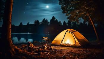 AI generated Camping under the stars, nature tranquil beauty generated by AI photo