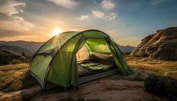 ai generado cámping en naturaleza, explorador montañas, experimentando aventuras generado por ai foto