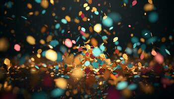 AI generated Shiny confetti glowing in vibrant celebration backdrop generated by AI photo