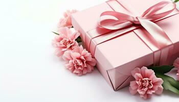 AI generated Pink flower in gift box, perfect birthday present generated by AI photo