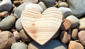 AI generated Love symbol in nature, heart shaped pebble stack generated by AI photo