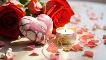 AI generated Romance and love, candle flame, petal beauty, nature elegance generated by AI photo