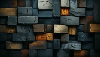 AI generated Abstract wood pattern on dark brick wall design generated by AI photo