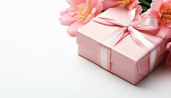 AI generated Birthday gift wrapped in pink paper and ribbon generated by AI photo