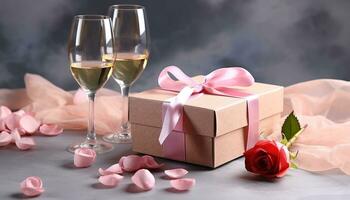 AI generated Romantic celebration with love, wine, and gift generated by AI photo