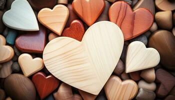 AI generated Wooden heart shapes create a romantic decoration generated by AI photo