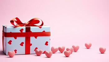 AI generated Love celebration, heart shaped gift box, pink decoration generated by AI photo